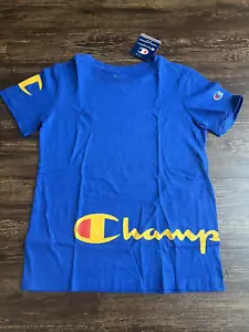 Champion T-Shirt Youth Size Small Blue Yellow Logo Embroidered Surf The Web NWT - Picture 1 of 10