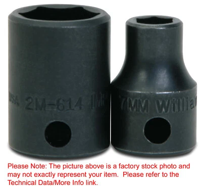WILLIAMS, A SNAP-ON INDUSTRIAL BRAND 14mm 6Pt Impact Shallow 3/8"Drive Supertorque Black Industrial USA Socket 2M-614