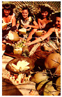 Waikiki Honolulu Luau Feast Come & Eat Hawaii Postcard 1953