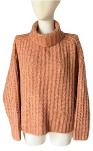 Free People Wool Blend Oversized Relaxed Fit Long Sleeve Crop Turtleneck Sz XS - Picture 1 of 11