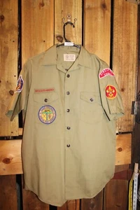 Boy Scouts of America BSA Youth Shirt XL (?) Green Sewn on patches - Picture 1 of 7