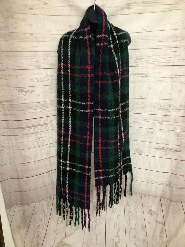 Bufanda Old Navy para hombre negra-azul-verde borde de flecos a cuadros talla 90”x10” Foto 1 de 4