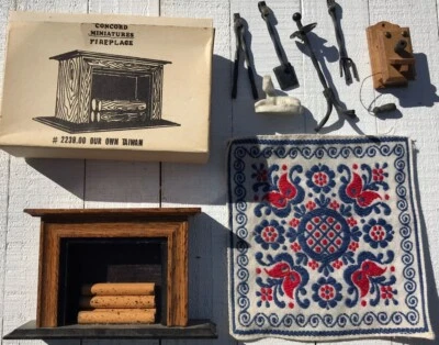 Vtg Miniature Concord Dollhouse NOS Fireplace Living Room Rug Wood Furniture Lot - Image 1 of 4