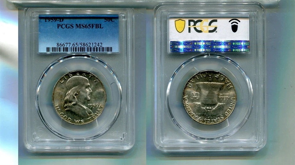 1959 D FRANKLIN SILVER HALF DOLLAR PCGS MS65 FBL 3056T - Image 1 of 1