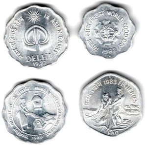 1980-83- 4 ALUMINIUM COMMEMORATIVE INDIA AUNC TO FINE COINS SET- 1.8 TO 2.3 GRAM - Picture 1 of 2
