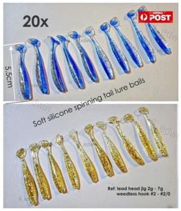 20 soft silicone spinning tail fishing bait lure Kingfish Yellow Tail Jighead BG - Picture 1 of 3