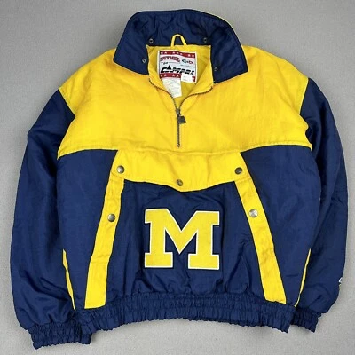 Chaqueta de fútbol americano vintage MICHIGAN WOLVERINES UOM cremallera para hombre grande nuez moscada de Campri Foto 1 de 4
