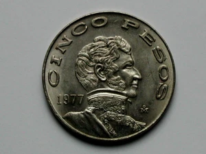 Mexico 1977 $5 PESOS Coin AU with Toned-Lustre & Edge Lettering - Picture 1 of 2