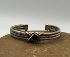 Vintage Sterling Silver 925 Onyx Cuff Cable Bangle Bracelet Mexico 35.2gr