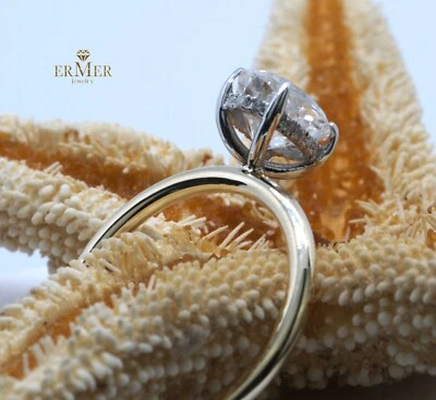 Anillo de compromiso de oro blanco/amarillo macizo de 14K con Moissan natural Foto 1 de 4