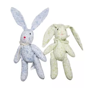 Blue Green Bunny Rabbit Jointed Posable Stuffed Animal Figurine Vtg Cottagecore - Picture 1 of 7