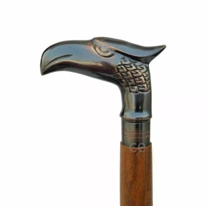Antique Brass Eagle Head Handle Vintage Style Brown Wooden Walking Stick/ Cane - Picture 1 of 4
