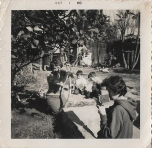 OLD VINTAGE RARE PHOTO WOMAN BY TREE & GIRL USING MOVIE CAMERA ODD COMPOSITION  - Picture 1 of 2