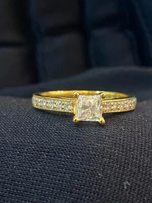 1,30 Cts Princess Rond Couper Diamants Solitaire Fiançailles Bague In 585 14K Or - Photo 1/4