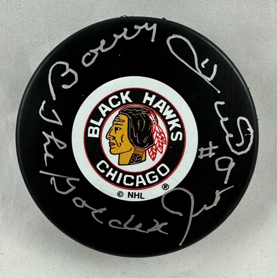 Disco de hockey autografiado firmado por Bobby Hull Chicago Blackhawks Golden Jet certificado de autenticidad JSA Foto 1 de 1