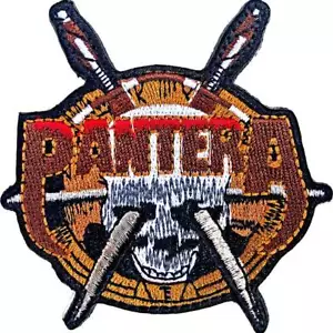 PANTERA SKULL KNIVES CUT OUT SHAPED WOVEN SEW OR IRON ON PATCH OFFICIAL - Bild 1 von 7