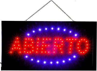 CUCUBA Letrero Luminoso Señal luminosa LED ABIERTO para vitrina de tienda-48x25x2 cm