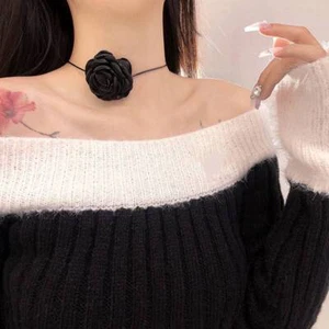 Ailodo Big Rose Flower Wedding Necklace Girls Gift Adjustable Romantic Choker - Picture 1 of 14