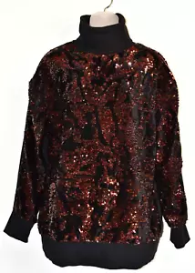 ZARA M Medium RARE Sequin Sequinned Sweater Turtleneck Pullover Black Brown - Picture 1 of 12