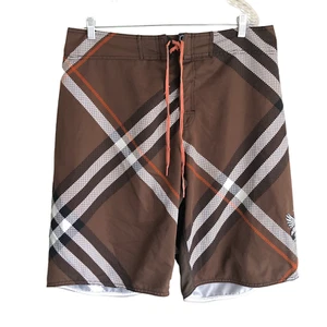 Billabong Men's Board Shorts Size 38 Brown Plaid Embroidered Logo Swim Bathing - Picture 1 of 11