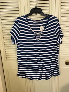 NWT Women’s Jason Maxwell Large Blouse Top Blue White Striped NEW! - Picture 1 of 3