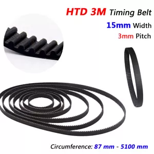 Cinghia di distribuzione HTD 3M passo 3 mm denti ad arco larghezza 15 mm cinghia di trasmissione chiusa 87 mm-5100 mm - Foto 1 di 9
