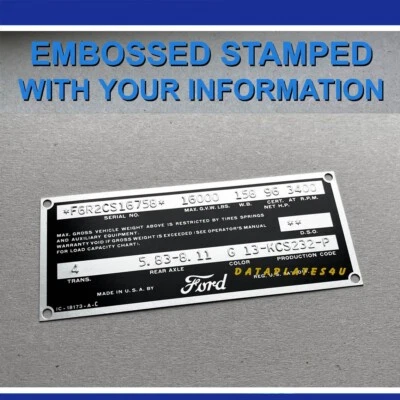 1951 1952 FORD TRUCK TRIM OPTION DATA PLATE RATING TAG F1 F2 F3 F4 F5 F6 F7 F8 Foto 1 de 2