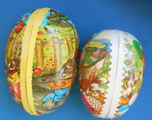 2 VTG Paper Mache Easter Eggs Candy Containers Rabbits Ducks 5.25", 4.5” Germany - Picture 1 of 5