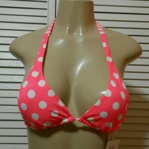NEW! FAMOUS CATALOG Coral/White Polka Dot Triangle Halter Top Swimwear Separate - Picture 1 of 3