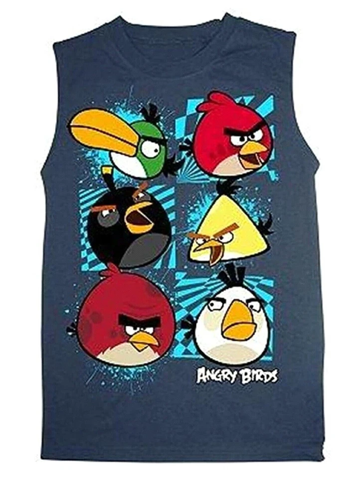 Angry Birds Shadow Group Big 男孩肌肉 T 恤海军蓝全新带标签 — 第 1/1 张图片