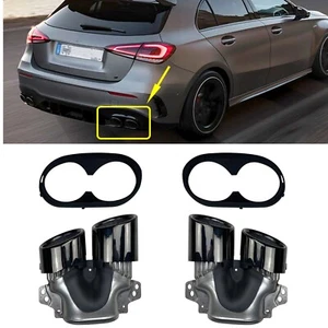 Black Rear Bumper Exhaust Pipe Tips + Frame Kit For Mercedes Benz CLA W177 CLA35 - Picture 1 of 10