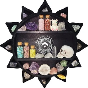 Wood Crystal Display, Home Décor Wall Shelf Floating Display Hanging Rustic Moon - Picture 1 of 9