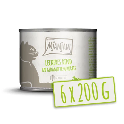 MjAMjAM 6x200g  Rind an Kürbis Nassfutter für Katzen Hauptfutter natur Futter - Bild 1 von 2