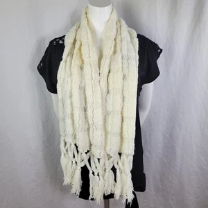Bufanda ancha vintage color crema con flecos - Imagen 1 de 5