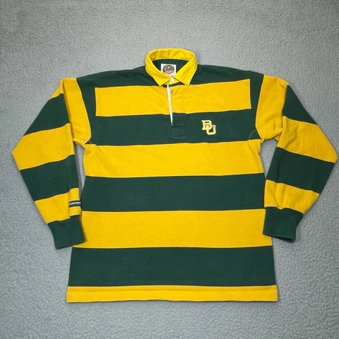 Baylor Bears Shirt Mens Large Green Yellow Barbarian NCAA Rugby Heavy Knit BU Cover
