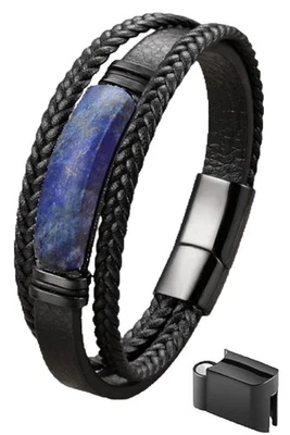 Pulsera Hombre con Piedra Natural, Joyería Cristal Piedras Preciosas, Tres Filas Multil... Foto 1 de 4