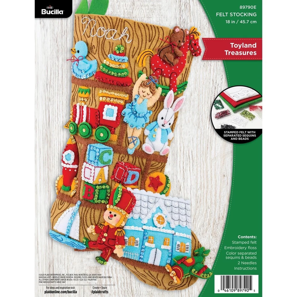 Bucilla Felt Stocking Applique Kit 18" Long-Toyland Treasures - Image 1 of 1
