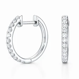0.10Ct Natural Round Brilliant Cut Huggies Hoop Earrings White Gold - BEST OFFER - Picture 1 of 13