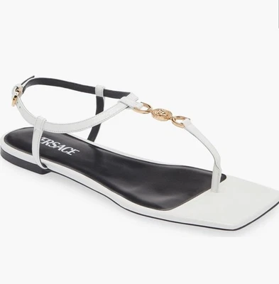 Nueva sandalia Versace Medusa 95 correa en T blanca UE 37,5 EE. UU. 7,5 precio de venta sugerido por el fabricante 750 USD Foto 1 de 4