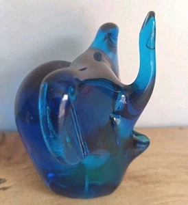 Vintage Mdina Glass Elephant Blue Signed Paperweight Original Label - Picture 1 of 12
