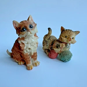 Vintage Set 2 Orange Tabby Cat Kitten Yarn Small Resin Figurines 4.5" 3.5" Pair - Picture 1 of 10