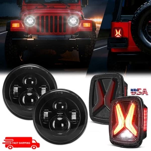 4PCS DOT 7 inch LED Headlights + Tail Lamps Combo For Jeep Wrangler TJ 1997-2006 - Picture 1 of 14