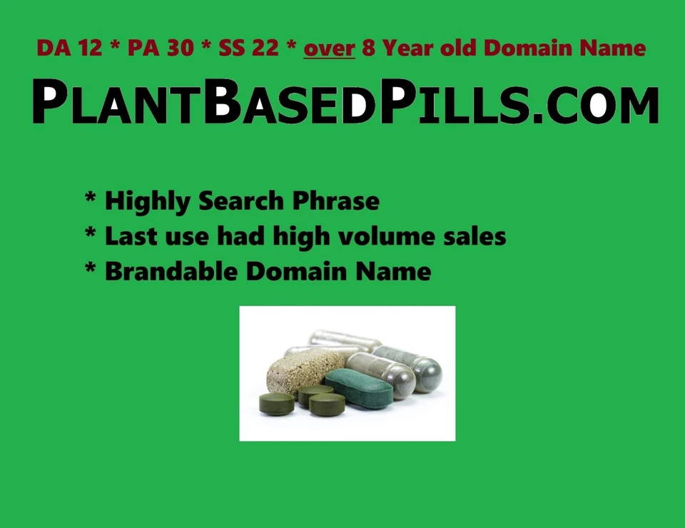 Domain Name URL Plantbasedpills.Com DA PA Rated 8 Year Old Fitness Health Diet  - Image 1 of 1