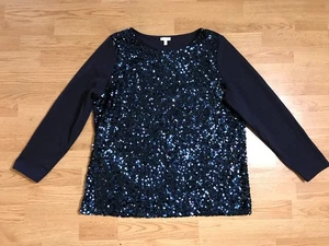 Talbots Shirt  Womens Plus 2X  Sequin Navy Long Sleeve Lined Front Cotton Polyes - Picture 1 of 12