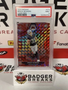 2024 Mosaic Camo Red #313 Brock Bowers Raiders RC Rookie PSA 9 MINT SF - Bild 1 von 2