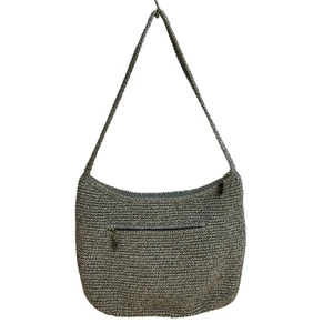The Sak Crochet Woven Shoulder Hobo Bag Purse Knit Boho Zip Top Gray Pockets 12" - Picture 1 of 15