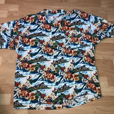 Camisa Para Hombre Monzini Grande Hawaiana Aloha Montaña Floral Diamantes Cabeza Volcán Foto 1 de 4