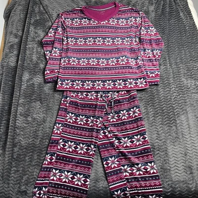 Juego de pijama de 2 piezas de lana magenta/azul copos de nieve NAUTICA para mujer talla pequeña Foto 1 de 4