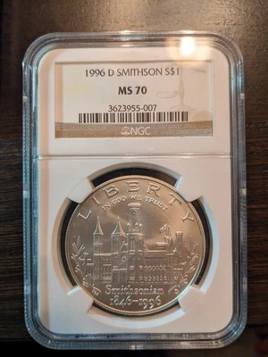 1996D Smithsonian $1 Silver Coin NGC70 - Image 1 of 3