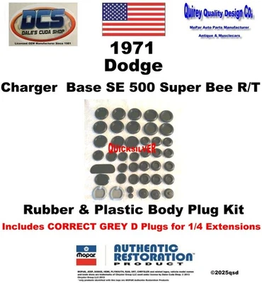 1971 Dodge Charger Base 500 SE Super Bee R/T Body Plug Kit New MoPar USA - Image 1 of 2